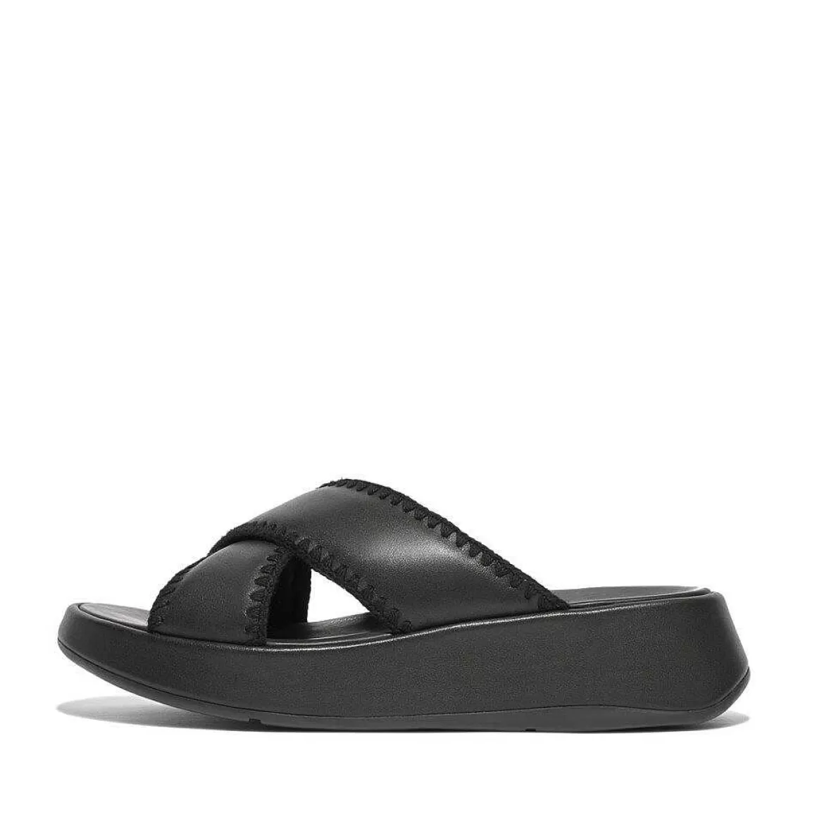 Fitflop F-Mode Haeklesom Laeder Fladformede Krydsglider*Kvinder Slidesandaler