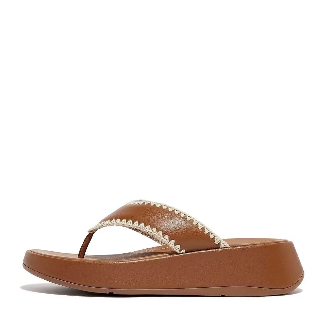 Fitflop F-Mode Haeklet Stitch Laeder Flatform Toe-Post Sandaler*Kvinder Sandaler Med Tåstolpe