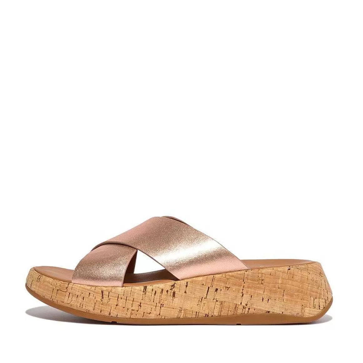 Fitflop F-Mode Metallic Laeder Kork Fladform Cross Slides*Kvinder Platforme Og Kilesandaler