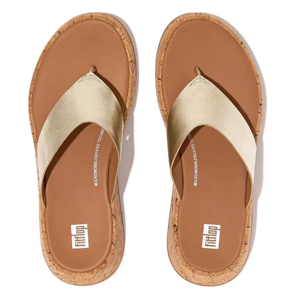 Fitflop F-Mode Metallisk Laederkork Fladformede Sandaler Med Tåstolpe*Kvinder Sandaler Med Tåstolpe