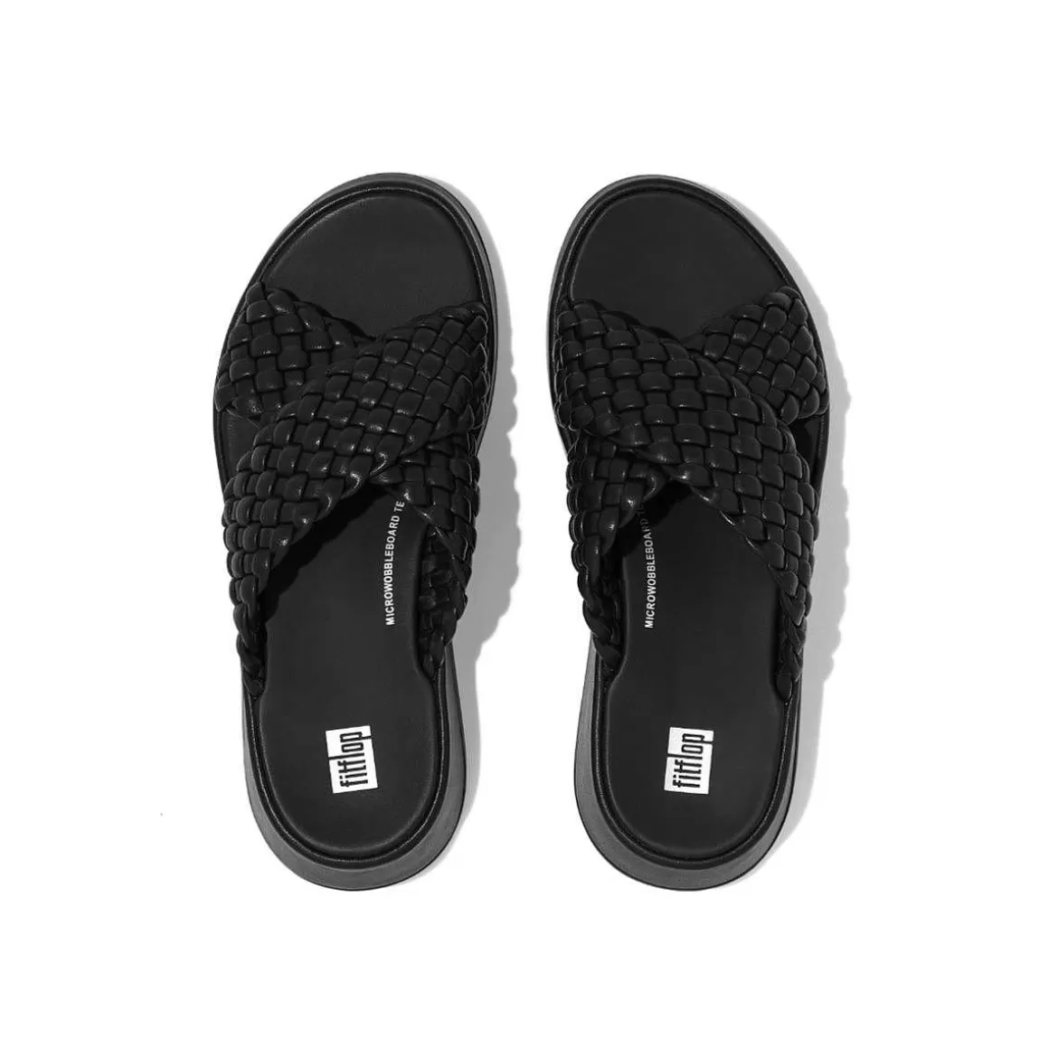 Fitflop F-Mode Vaevet Laeder Cross Slides*Kvinder Platforme Og Kilesandaler